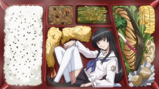 Tray food girl sitting crossed - leg free wallpaper