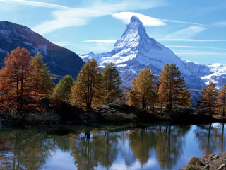 Mountain lake trees blue sky 6 - christo free wallpaper