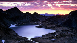 Lake mountains sunset pink sky - ansel adams free wallpaper