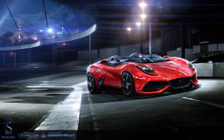 Red sports car night street 4 - a red sports car free wallpaper