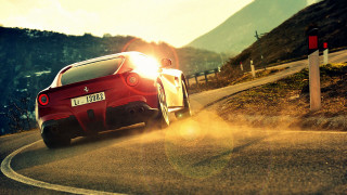 Red sports car mountains sunset 2 - road free wallpaper