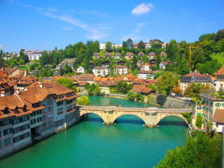 Bridge river buildings middle image - the other side of it free wallpaper