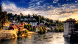 River bridge hill town castle - house free wallpaper