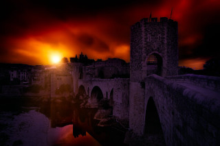 Castle red sky red light - romanesque free wallpaper
