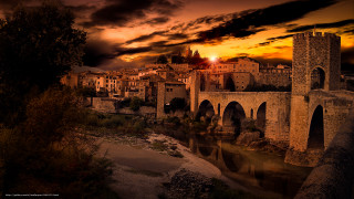 City bridge river sunset dark - a dark sky in the background free wallpaper