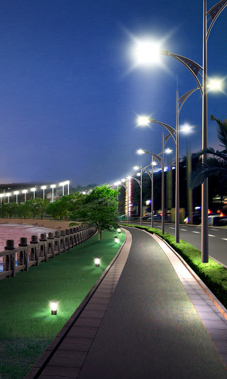 Night street lights bench side - the side of the road free wallpaper