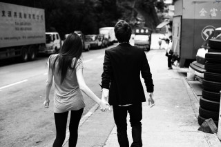 Man woman holding hands sidewalk 2 - a truck in the background free wallpaper
