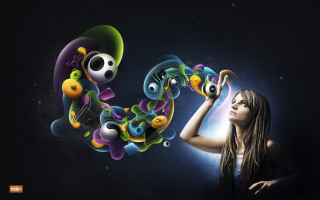 Woman holding cell phone cartoon - a strange face free wallpaper