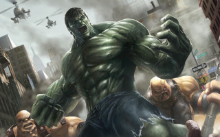 Group people hulk city street - a helicopter free wallpaper