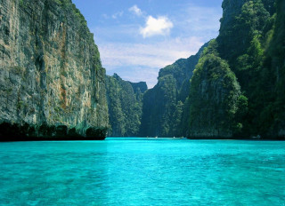 Boat water mountain range cliffs - beautiful scenery free wallpaper for desktop