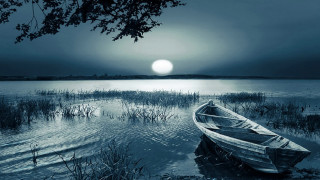 Boat lake tree night sunset 3 - a boat free wallpaper