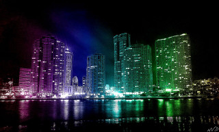 City skyline rainbow light reflection - david lachapelle free wallpaper