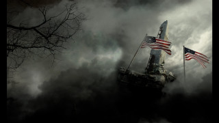 Tower american flags dark clouds - the dark free wallpaper