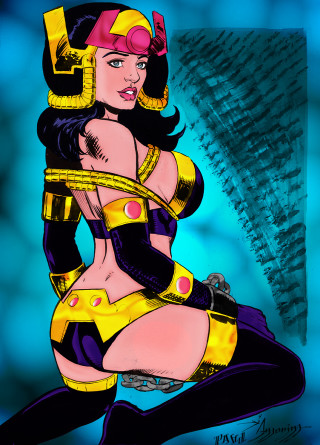 Woman costume gun helmet drawing - her hand and a helmet free wallpaper