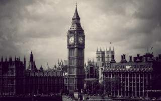 Clock tower city cloudy sky 2 - a bridge in front free wallpaper