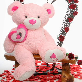 Pink teddy bear heart red - free valentines wallpaper