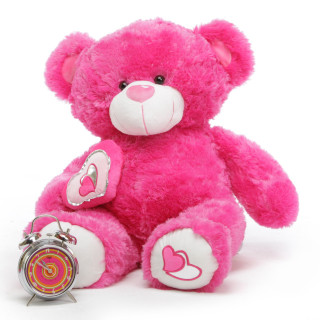 Pink teddy bear heart clock - its arm free wallpaper