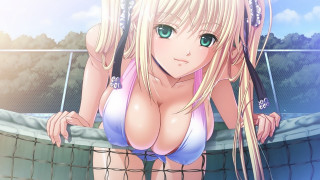 Woman bikini tennis court racket - a tennis court free wallpaper