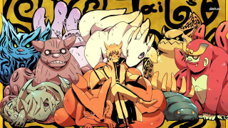 Cartoon characters yellow background sitting - below them free wallpaper