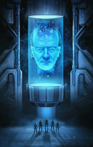 Group people giant screen man - free sci-fi wallpaper