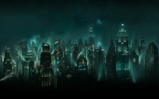 City night lights smoke buildings - night free wallpaper