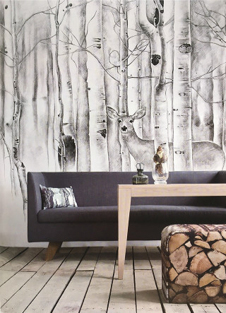 Living room couch forest mural - modern free wallpaper