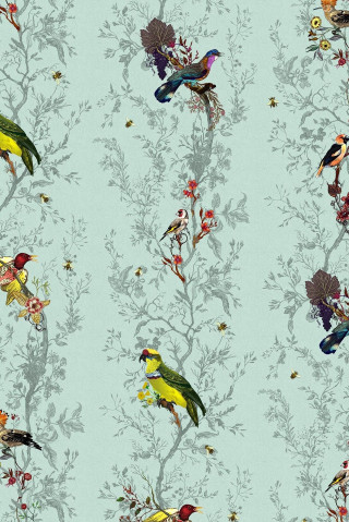 Birds flowers blue green pattern - a wallpaper free wallpaper