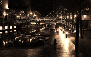 Bridge night lights river cityscape - a bridge over a river free wallpaper