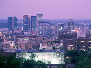 City skyline purple sky night 2 - a few building free wallpaper