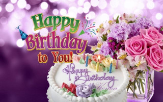 Birthday cake candles flowers vase - a happy birthday message free wallpaper