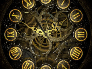 Gold gears clock face hands - steampunk free wallpaper