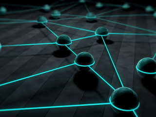 Network spheres glowing blue lights - a wireframe diagram free wallpaper