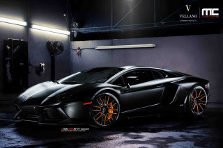 Black lamb car orange wheels - a garage free wallpaper