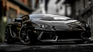 Black sports car street door - a door open free wallpaper