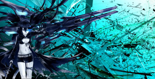 Anime girl black hair blue 4 - cybernetic free wallpaper