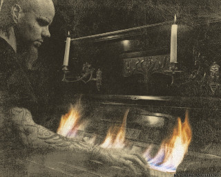 Man fireplace candle skeleton wall - a charcoal drawing free wallpaper