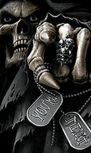 Skeleton holding skull sign chain - a skull free wallpaper