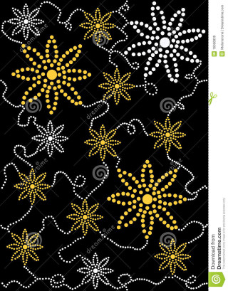 Black background yellow white flowers 2 - a pointillism painting free wallpaper