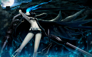 Woman black white blue hair - full free wallpaper