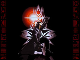 Man suit sword red sun - a red sun free wallpaper