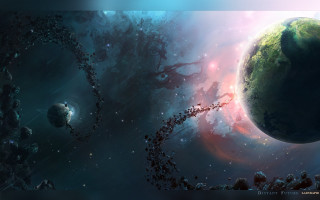 Space planet starcluster matte moonlight - a planet and a star cluster in the background free wallpaper
