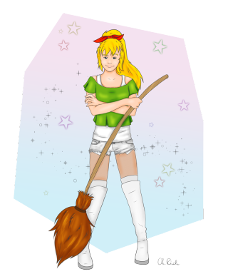 Woman shorts green shirt broom - a broom free wallpaper