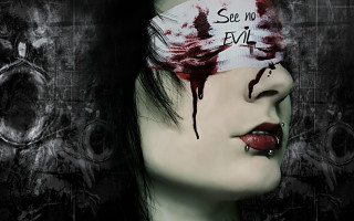 Woman blindfold blood dripping eyes - her forehead free wallpaper