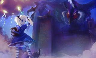 Girl blue dress book castle - the other side free wallpaper
