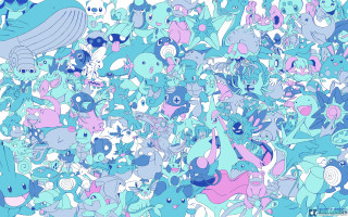 Large group blue pink animals - animal free wallpaper