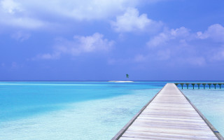 Pier ocean boat island distance 2 - a small island in the distance free wallpaper