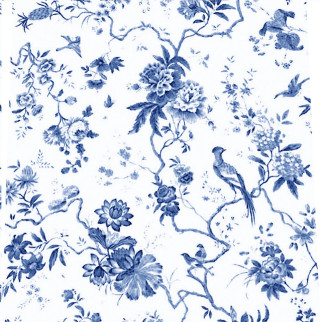 Blue white floral pattern birds - bird free wallpaper