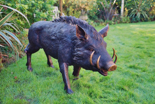 Bronze boar statue garden grass - in the foreground free wallpaper