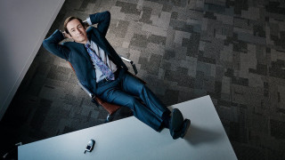 Man suit tie sitting desk 2 - figurativism free wallpaper
