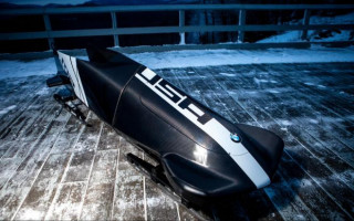 Snowmobile parked wooden deck snow - night time free wallpaper for desktop